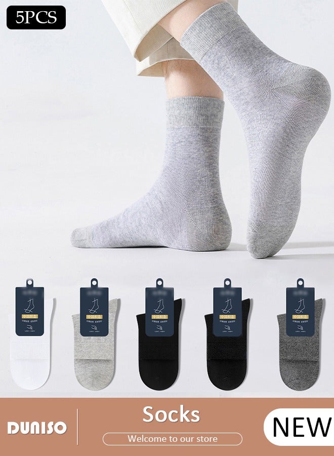 DUNISO 5 Pairs Socks for Men 100% Cotton Men's Crew Socks Super Soft Moisture Wicking Mid-Calf Dress Socks for Men Business Casual Wear  - Image 1