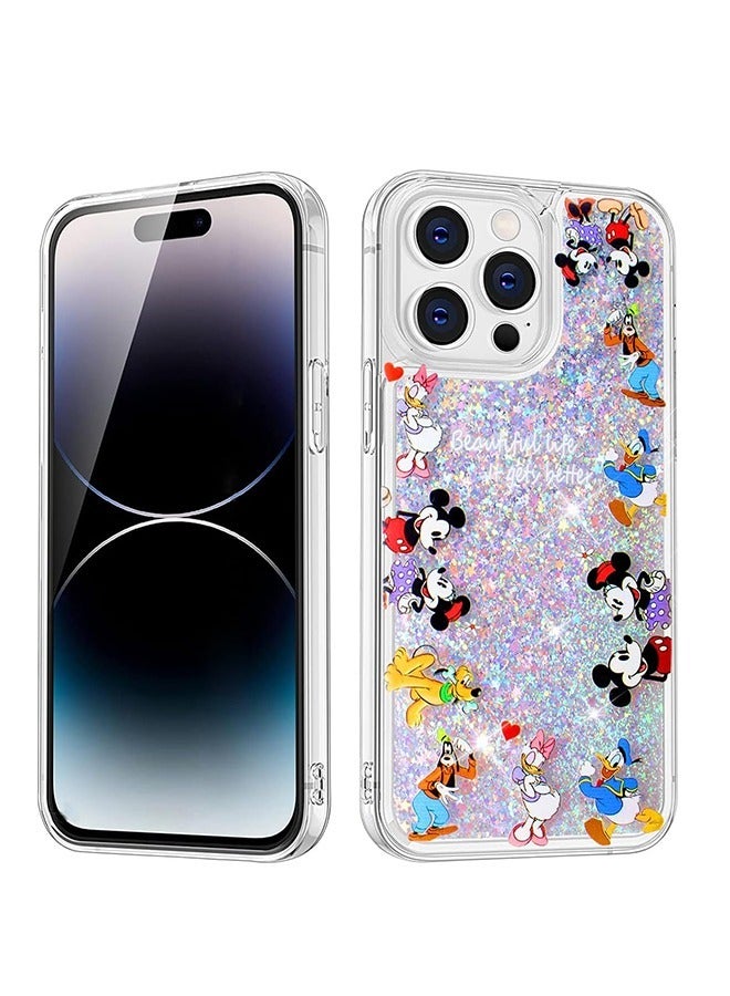 متوافق مع حافظة iPhone 14 Pro Max الكرتونية، ميكي ماوس مع حزام حامل غطاء الهاتف الخلوي ذو الرمال المتحركة الناعمة من مادة TPU المقاومة للصدمات، للنساء والفتيات والأطفال - Image 1
