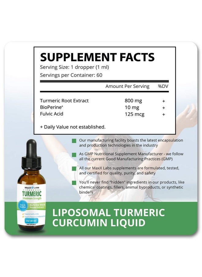 MaxX Labs - Liquid Turmeric Curcumin Supplements Highest Potency 800Mg Turmeric Curcumin With Black Pepper Extract Antioxidant Tumeric Supplements W/Bioperine Nongmo 2Oz - Image 1