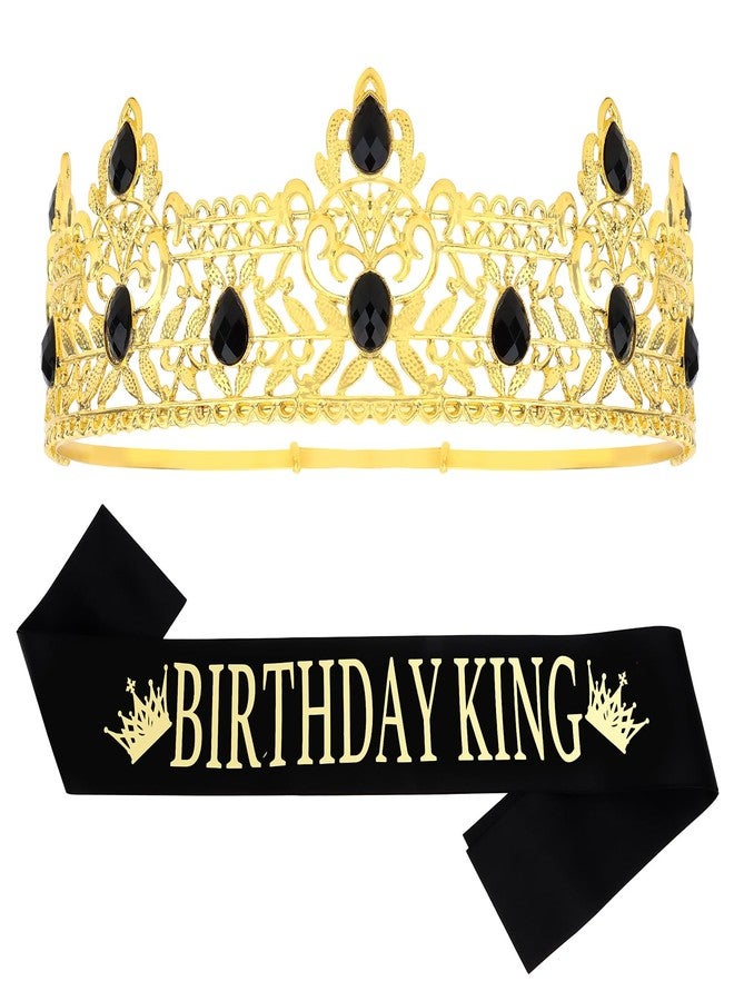 Semato Birthday King Crown and Sash Kit for Him - Gold Birthday Party Favors - Image 1