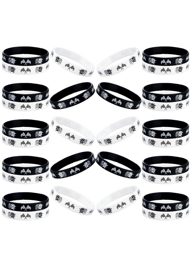 Skylety - 36 Pieces Racing And Speed Theme Silicone Wristbands 0.8 X 0.4 Inches Racing Checkered Flag Black And White Plaid Pattern Bracelets For Car Party Sports Events Birthday Party Supplies - Image 1