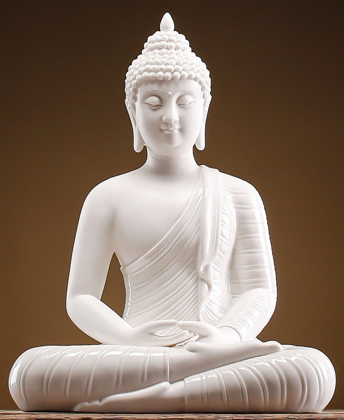 12 INCH WHITE BUDDHA STATUE FOR HOME DECOR CERAMIC MEDITATION BUDDHA DECORATION FOR HOME
