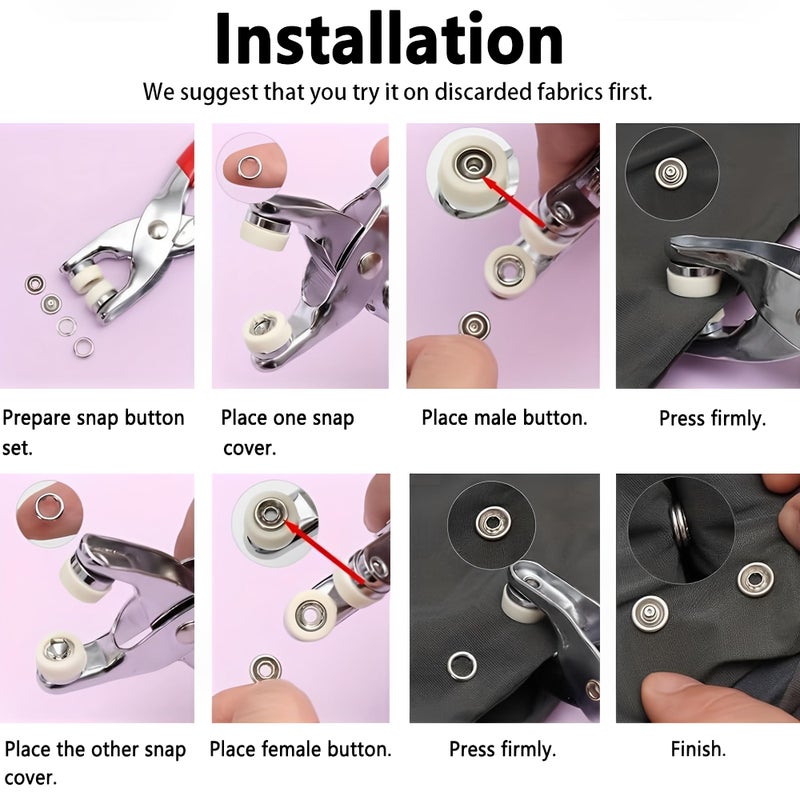 Generic 800PCS Metal Snap Fasteners Kit with Pliers Tool, includes 200 Sets of 3/8"" Snaps, Stainless Steel Button Installation Tools for Leather, Belts, Shoes, and Crafts - Image 2