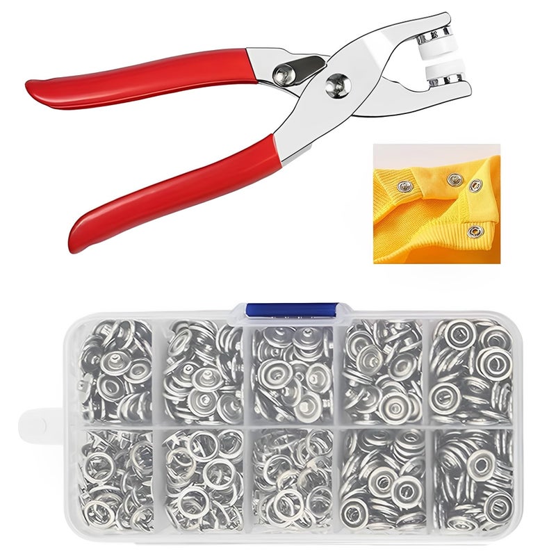 Generic 800PCS Metal Snap Fasteners Kit with Pliers Tool, includes 200 Sets of 3/8"" Snaps, Stainless Steel Button Installation Tools for Leather, Belts, Shoes, and Crafts - Image 1