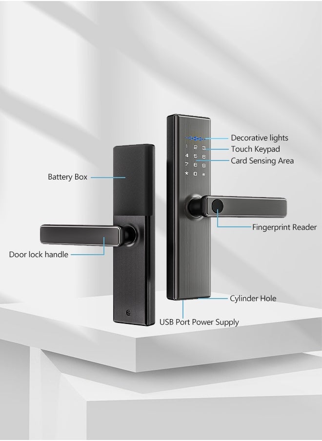 ALINK - Smart Door Lock Smart Lock，Fingerprint lock ,Electronic Door Lock，Digital Smart Lock,Tuya App Unlocking Keyless Lock,Color Grey,4585 Mortise - Image 1
