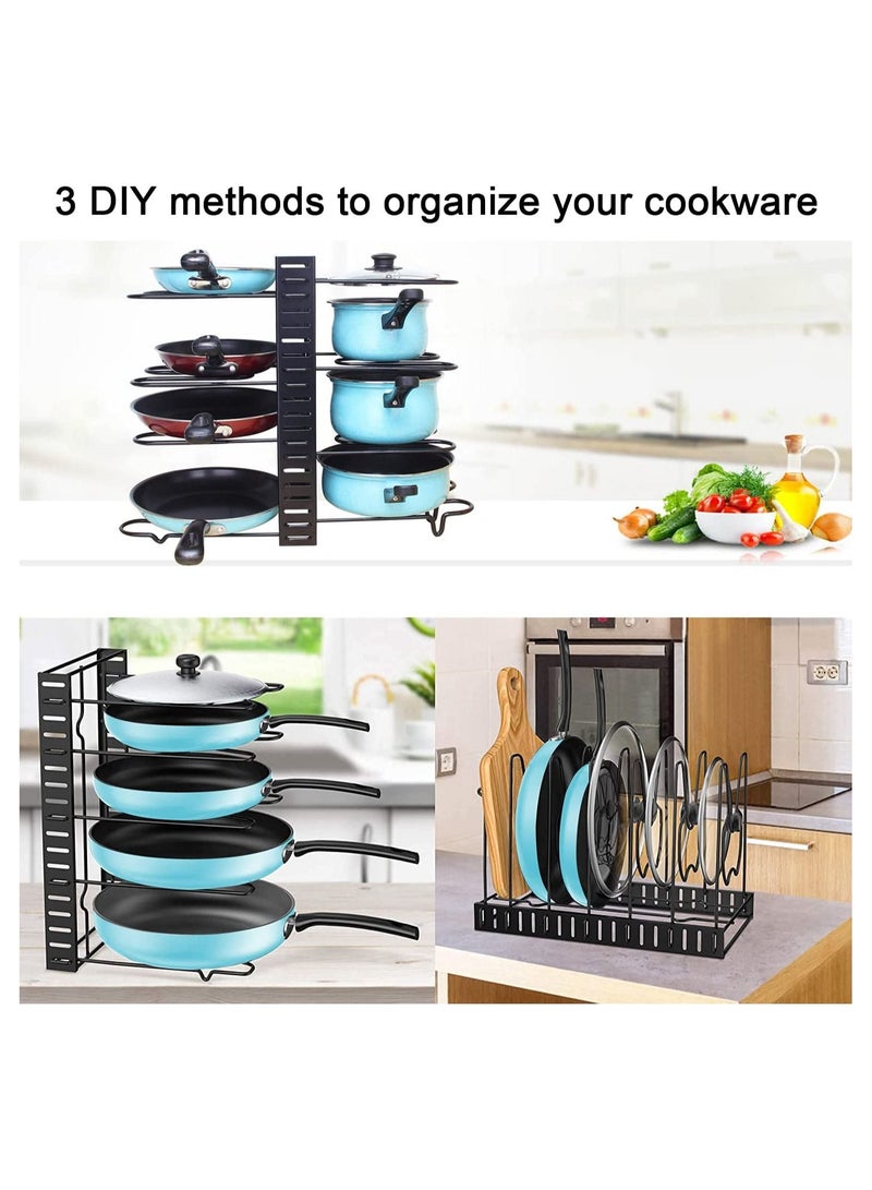 BLOOMING TIME 8 Tiers Pot Lid Holders & Pan Rack Cookware Organizer Adjustable Height with 3 DIY Methods for Kitchen Counter and Cabinet - Image 4