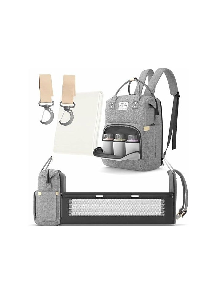 Multifunctional 3 in 1 Diaper Bag with Changing Station | Diaper Bag Backpack with Bassinet | Travel Baby Bed, Grey,  - Image 1