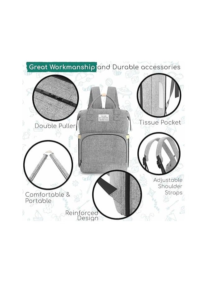 Multifunctional 3 in 1 Diaper Bag with Changing Station | Diaper Bag Backpack with Bassinet | Travel Baby Bed, Grey,  - Image 2