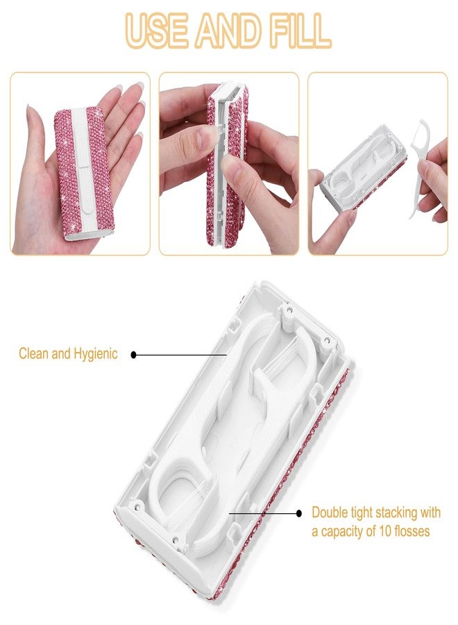 Soleebee 1 Pack Portable Dental Floss Case Bling Crystal Floss Picks Dispenser Travel Flossers Organizer Case Refillable Dental Floss Holder with 10 Floss Picks for Teeth Cleaning (Pink - Image 5