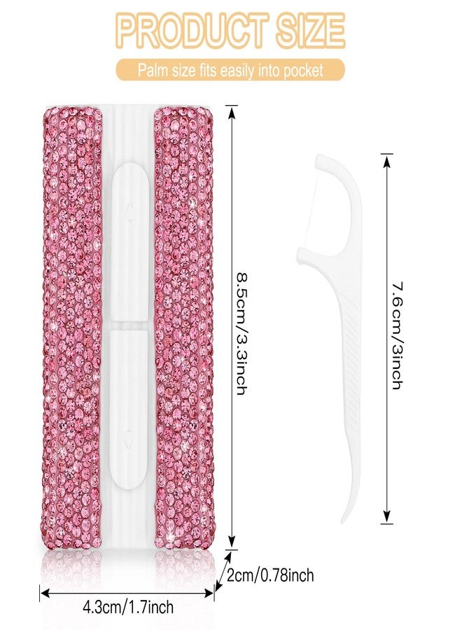 Soleebee 1 Pack Portable Dental Floss Case Bling Crystal Floss Picks Dispenser Travel Flossers Organizer Case Refillable Dental Floss Holder with 10 Floss Picks for Teeth Cleaning (Pink - Image 2