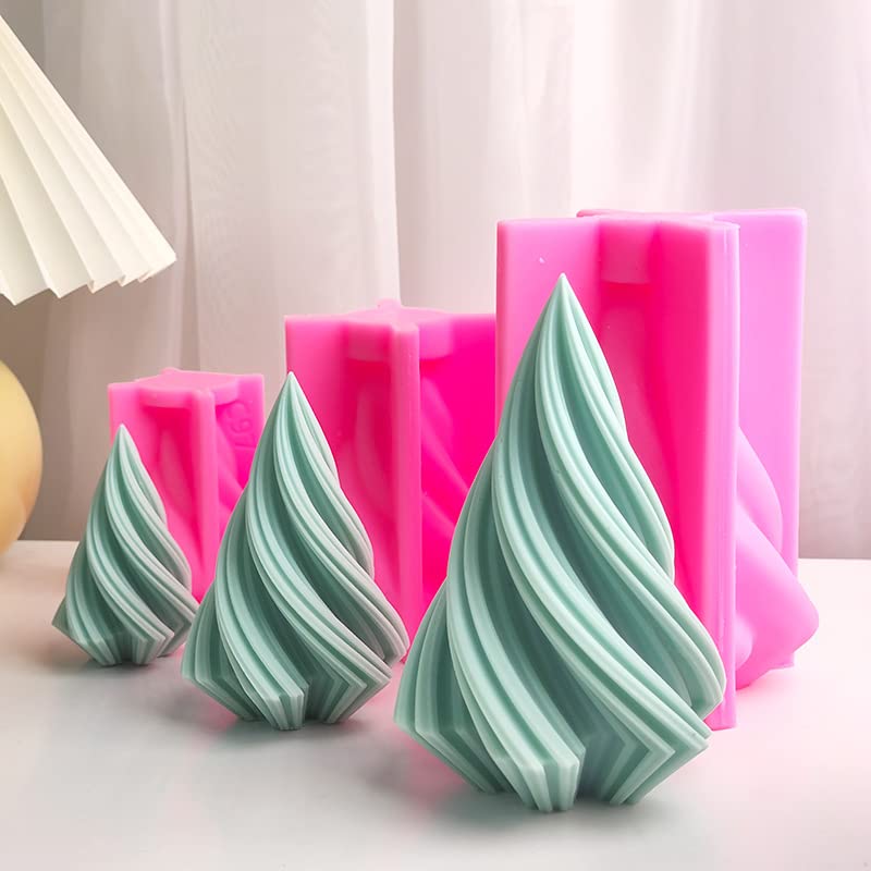FirstTry Spiral Cone Shape Column Candle Mold I 3D Geometric Thread Pillar Tree Silicone Epoxy Mould I for DIY Handmade Ornament Chocolate Cake Dcor Aromatherapy Soap Resin Art Craft 3 Pcs - Image 2