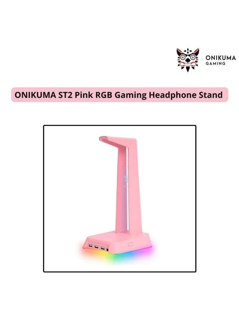 onikuma ONIKUMA ST2 Pink RGB Gaming Headphone Stand with 3 USB and 3.5mm AUX Ports  - Image 1