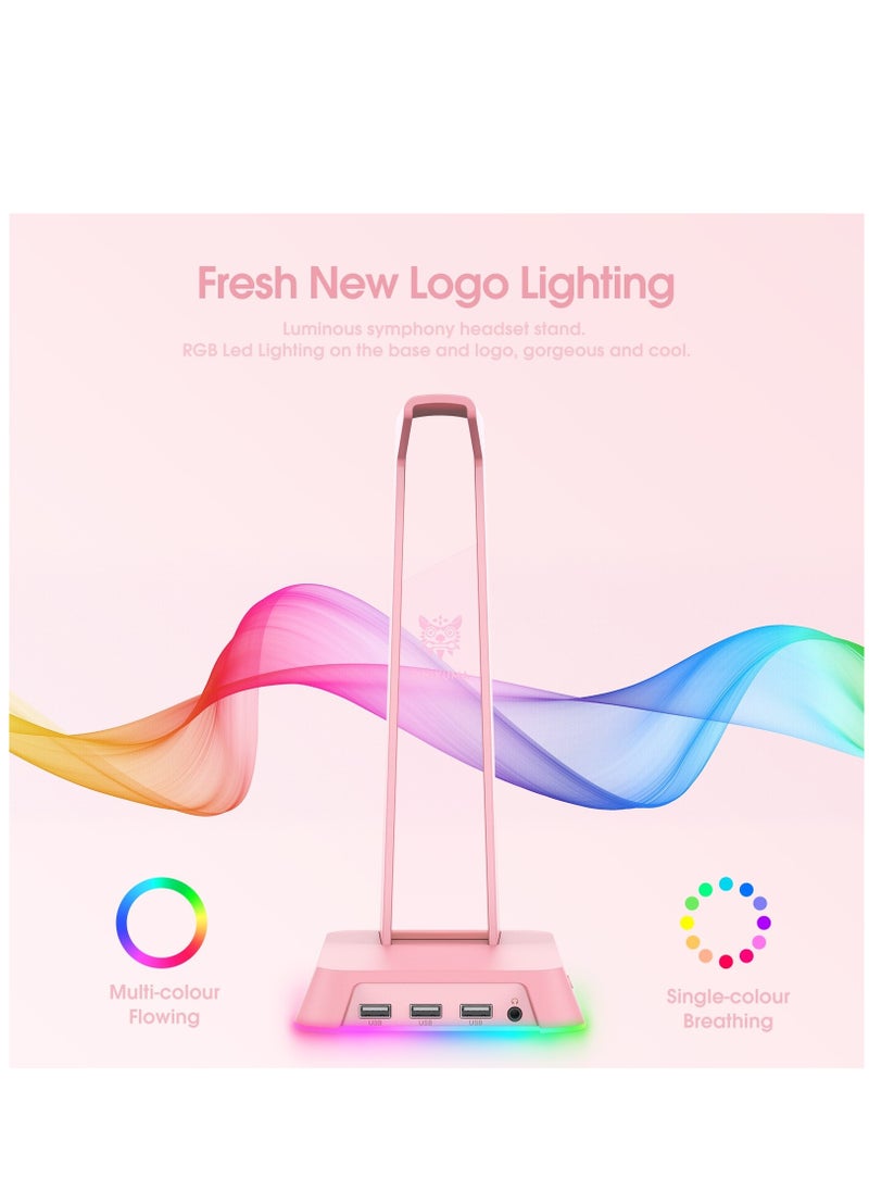 onikuma ONIKUMA ST2 Pink RGB Gaming Headphone Stand with 3 USB and 3.5mm AUX Ports  - Image 4