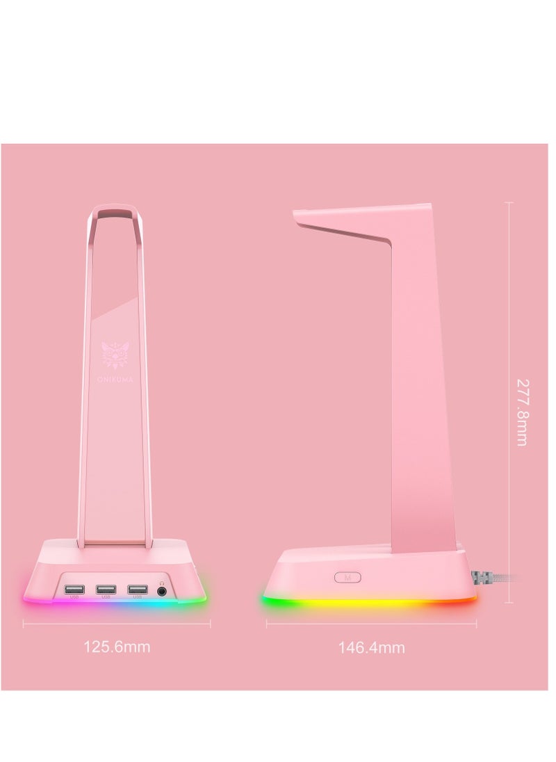 onikuma ONIKUMA ST2 Pink RGB Gaming Headphone Stand with 3 USB and 3.5mm AUX Ports  - Image 3