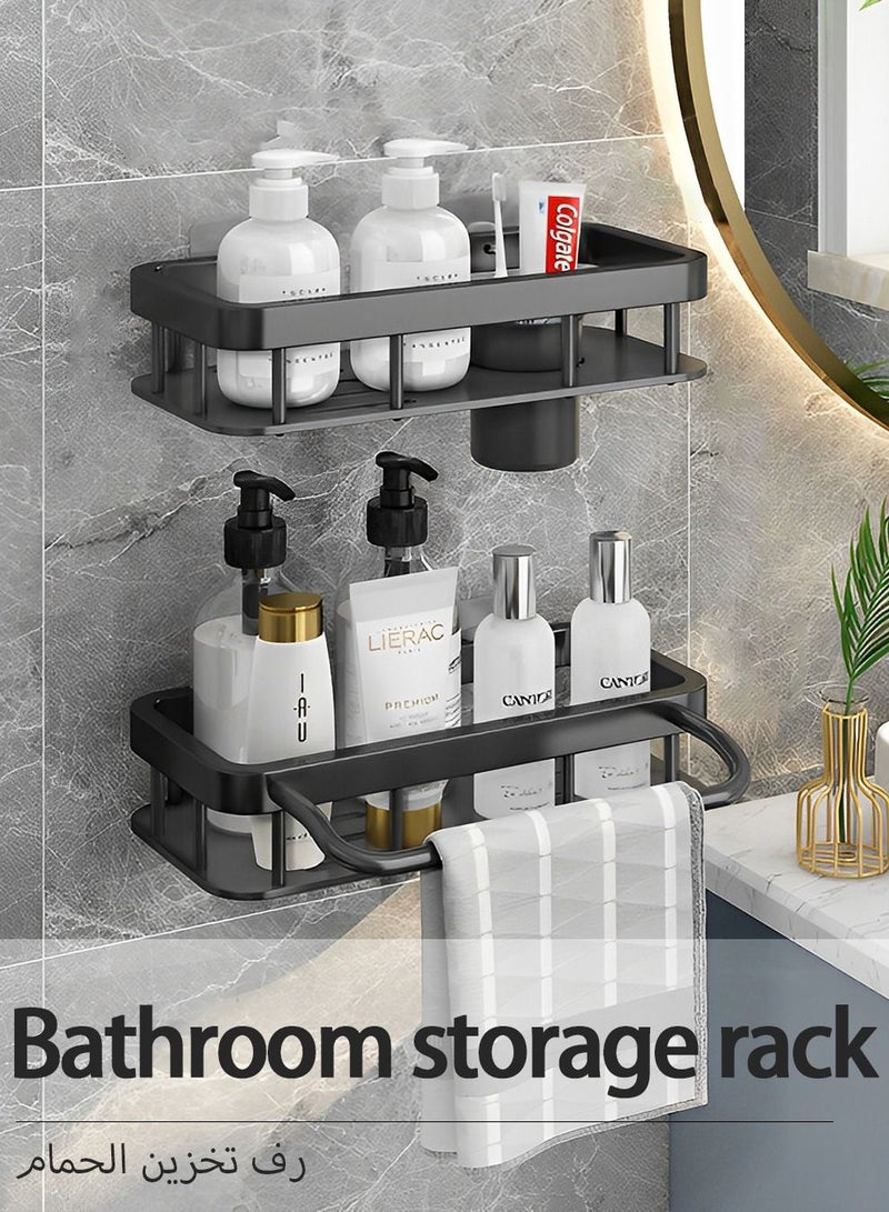 UNUNS Wall Mounts Storage Rack,2 Pack Bathroom Shelf With Towel Bar,Bathroom Storage Organizer Black - Image 1