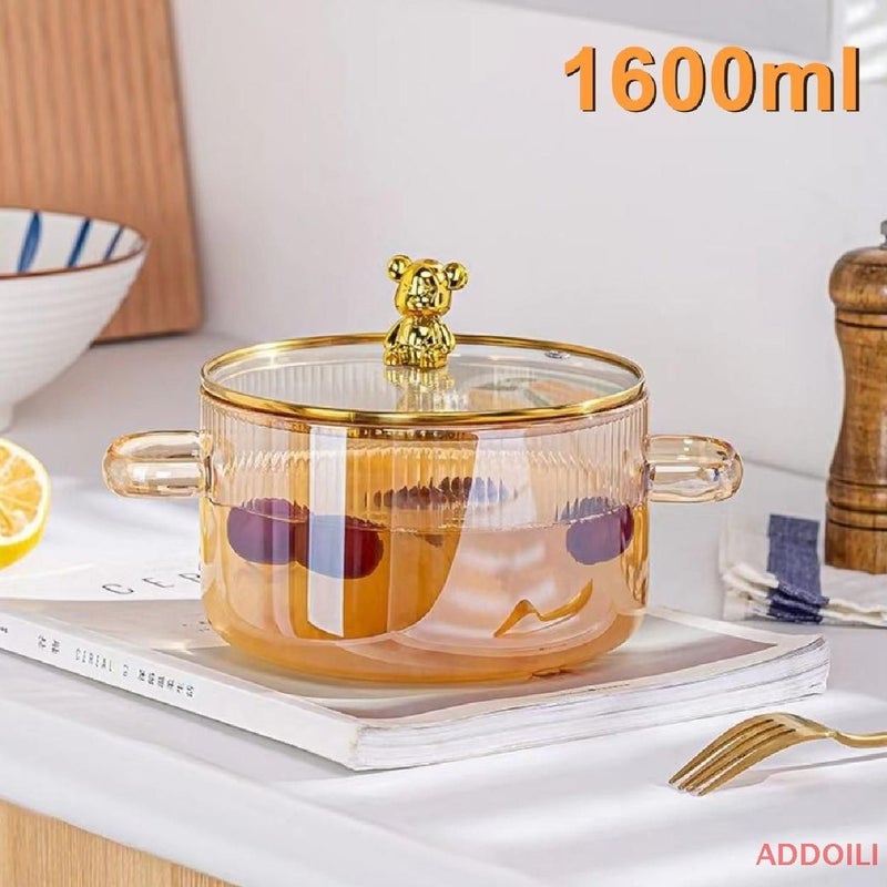قدر زجاجي شفاف مع غطاء 1600 مل - Image 1
