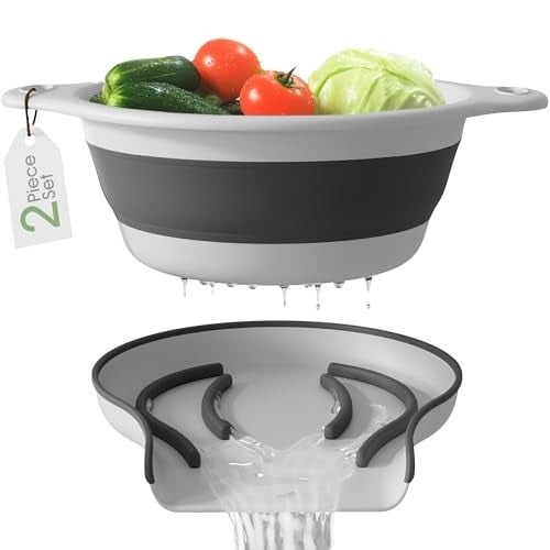 Gevoli Collapsible Colander Strainer Includes Oversink Countertop Draining Base 5QT Large Kitchen Drainer for Vegetables Fruit and Pasta Round Foldable Draining Basket Easy Storage White - Image 1