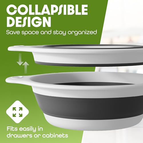 Gevoli Collapsible Colander Strainer Includes Oversink Countertop Draining Base 5QT Large Kitchen Drainer for Vegetables Fruit and Pasta Round Foldable Draining Basket Easy Storage White - Image 3