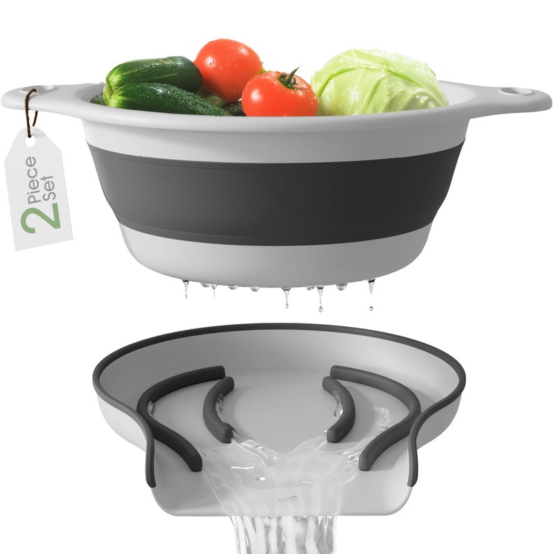 Gevoli Collapsible Colander Strainer Includes Oversink Countertop Draining Base 5QT Large Kitchen Drainer for Vegetables Fruit and Pasta Round Foldable Draining Basket Easy Storage White - Image 2