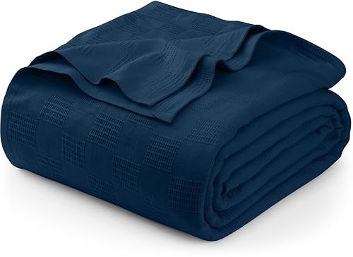 Utopia Bedding Navy 100% Cotton Blanket [King Size - 90x108 Inch] 350GSM Lightweight, Soft and Breathable Thermal Blanket for All Seasons - Image 1