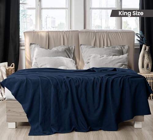 Utopia Bedding Navy 100% Cotton Blanket [King Size - 90x108 Inch] 350GSM Lightweight, Soft and Breathable Thermal Blanket for All Seasons - Image 2