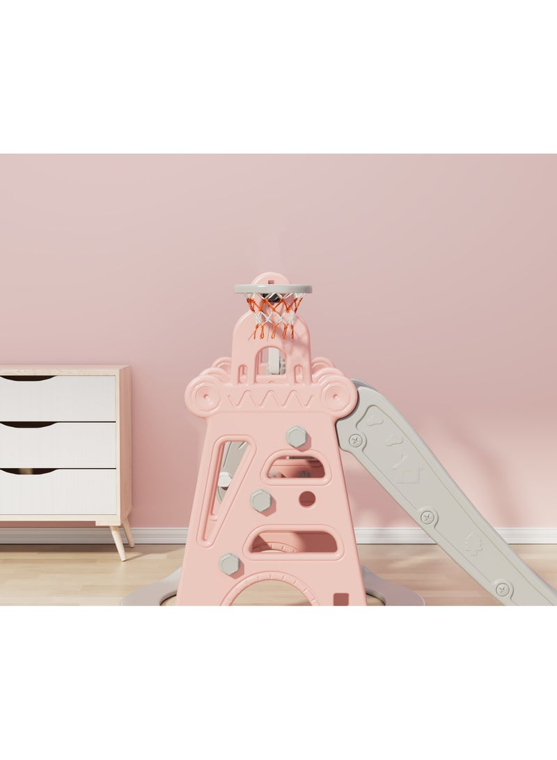 فول جوي زحليقه اطفال صفيرة 2 في 1 شريحة مع طوق كرة السلة، زحليقه للأطفال الصغار الأولاد والبنات المتسلقين، ألعاب داخلية وخارجية - Image 4