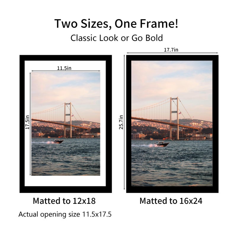 YESKAY 16x24 Picture Frame Black Set of 3, Display Pictures 12x18 with Mat or 16 x 24 Without Mat, Poster Frames 16x24 Poster Frames for Wall Hanging Horizontal and Vertical - Image 3