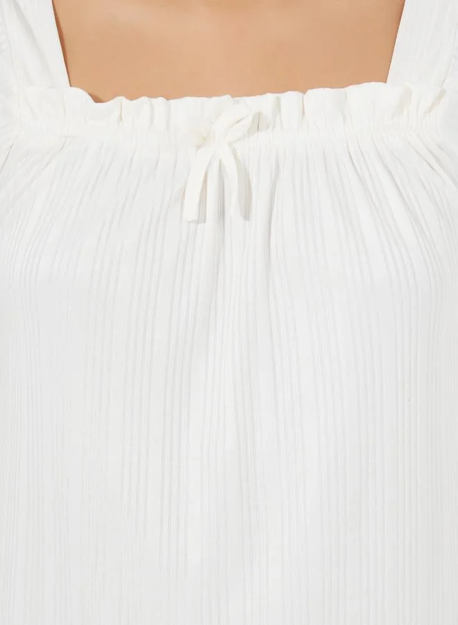 Styli Rib Lace Trim Bow Detail Knee Length Nightdress