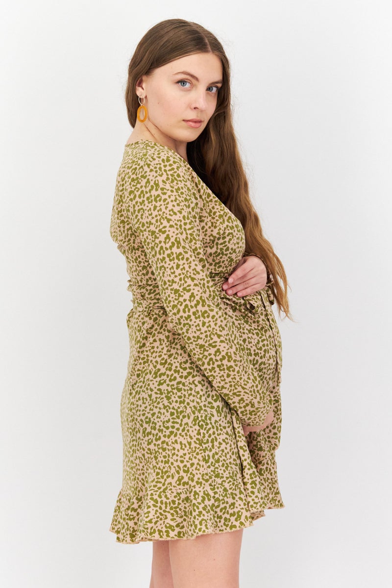 Missguided Maternity Cheetah Print Wrap Ruffle Long Sleeve Mini Dress, Multicolor - Image 3