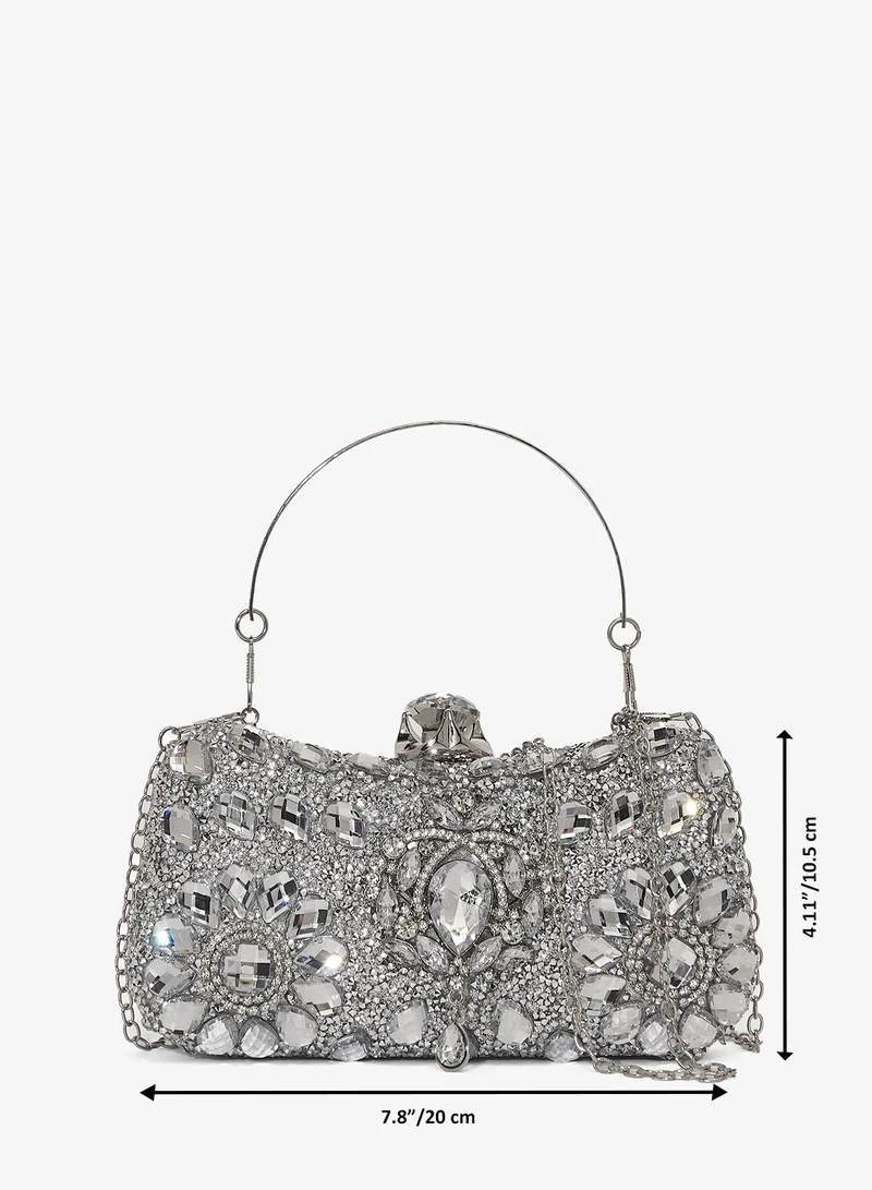 Khizana Silver Diamonte Detailed Embellished Handle Bag