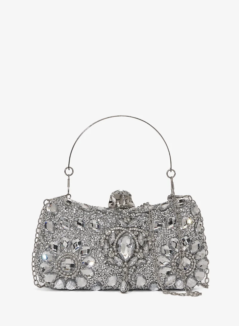Silver Diamonte Detailed Embellished Handle Bag
