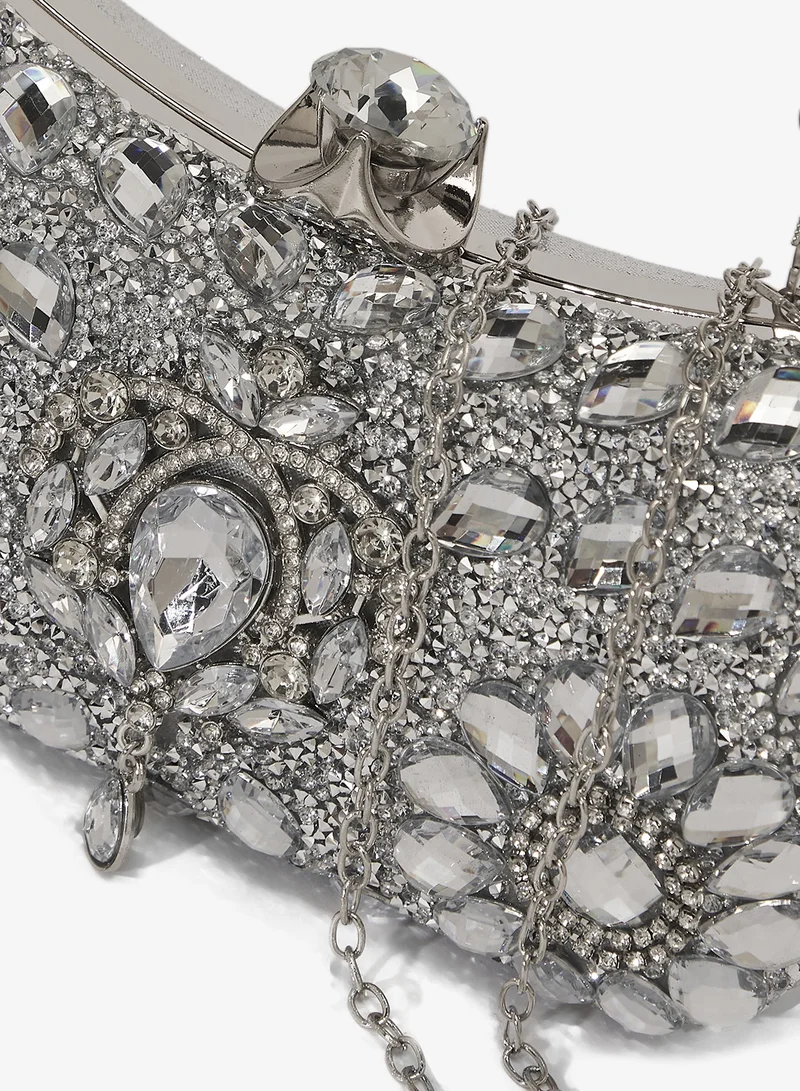 Khizana Silver Diamonte Detailed Embellished Handle Bag