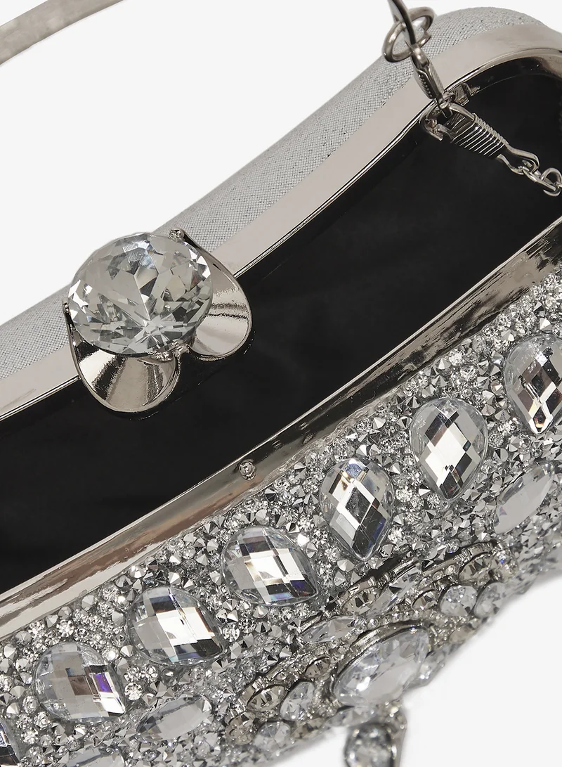 Khizana Silver Diamonte Detailed Embellished Handle Bag