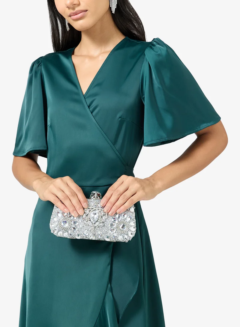 Khizana Silver Diamonte Detailed Embellished Handle Bag