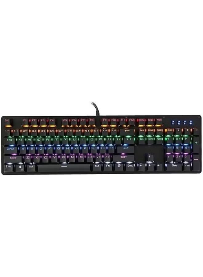 كيبورد ألعاب ميكانيكي سلكي  لوحة مفاتيح بإضاءة RGB واتصال USB مع 104 مفتاح، أسود (1D763AA) - Image 1