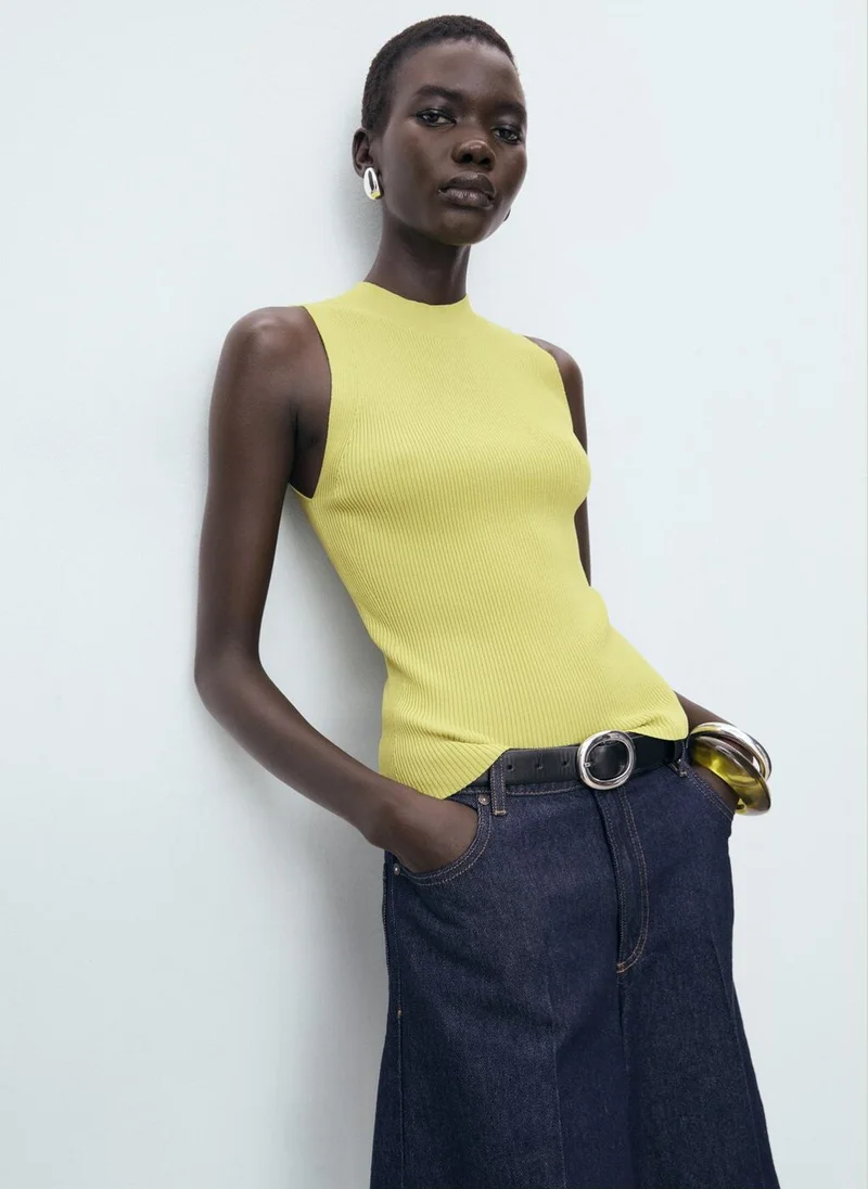 MANGO Casual Ribbed Knit Top