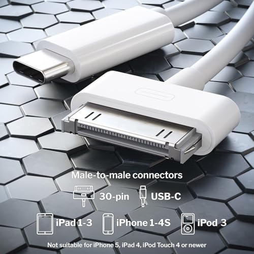 KabelDirekt 30-Pin to USB C Adapter Cable for iPhone 4S/4/3G/3/1, iPad 3/2/1, iPod 3 – 3ft – Male to Male, White (Next-Generation Data/Charging Cable from USB-C to Dock Connector) - Image 2