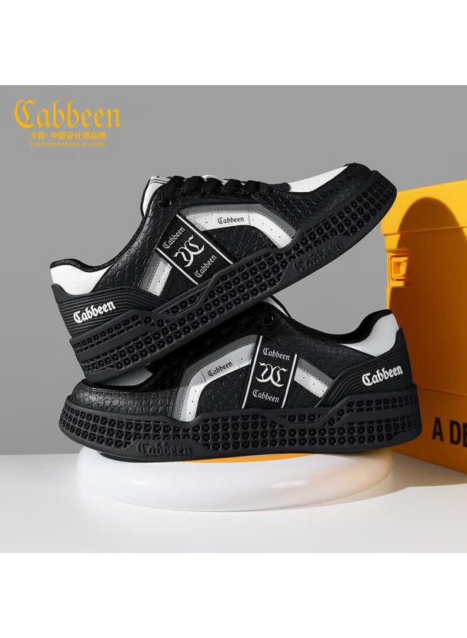Cabbeen Men's Shoes New High-end Lightweight Luxury Sneakers Men's Trendy Vintage Casual Shoes Black Size 44