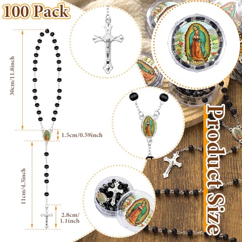 Jadive 100 Pcs Scented Rosary Beads Necklace with Gift Box Lady Guadalupe Wooden Rosary Beads Bulk with Crucifix for Women Men First Communion Baptism Favors Catholic GiftsBlack Silver - Image 3