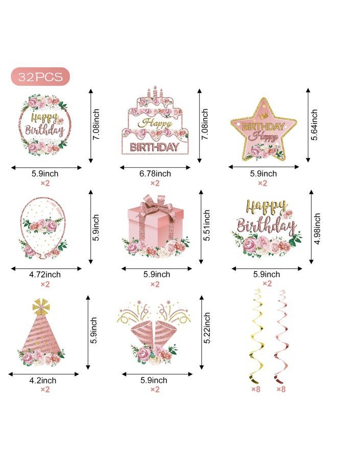 Guiruiy Pink Rose Gold Birthday Party Decorations Hanging Swirl for Women Girls, Flower Theme Happy Birthday Foil Swirls Party Supplies, 16th 18th 21th 30th 40th 50th 60th Floral Bday Ceiling Hanging Sign - Image 2