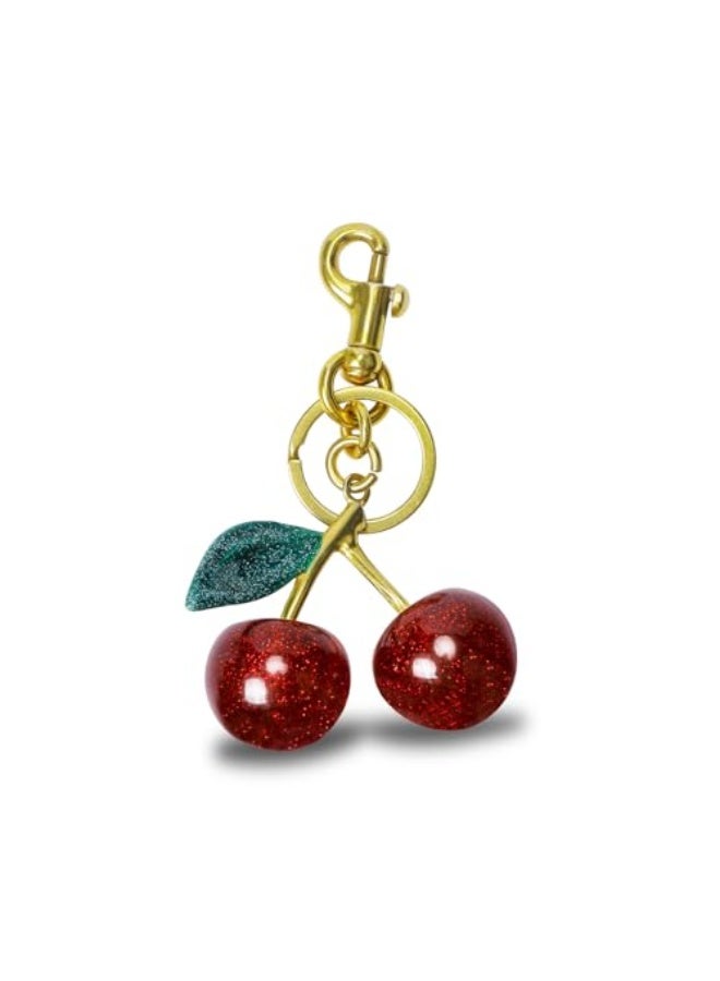 سحر حقيبة الكرز المتلألئة مع حلقة المفاتيح والمشبك - ملحق لامع مصنوع من الراتنج والمعدن لحقائب اليد والحقائب - Image 1