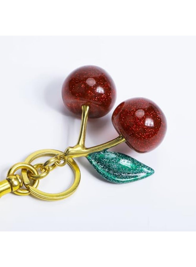 سحر حقيبة الكرز المتلألئة مع حلقة المفاتيح والمشبك - ملحق لامع مصنوع من الراتنج والمعدن لحقائب اليد والحقائب - Image 2