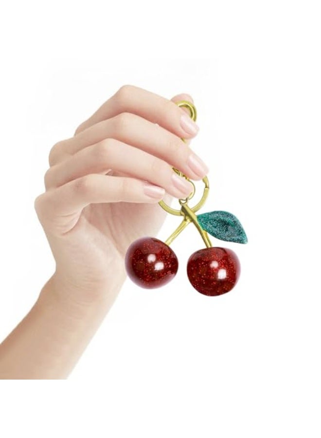 سحر حقيبة الكرز المتلألئة مع حلقة المفاتيح والمشبك - ملحق لامع مصنوع من الراتنج والمعدن لحقائب اليد والحقائب - Image 4