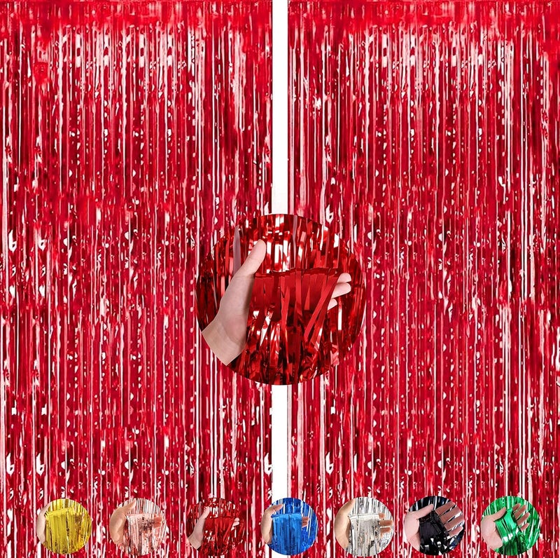 Flyloons Red Foil Curtain Pack of 2 for Birthday, Anniversaries, Graduation, Retirement, Baby Shower Decoration - Image 1