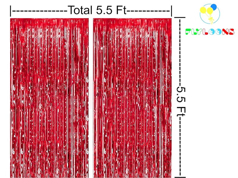 Flyloons Red Foil Curtain Pack of 2 for Birthday, Anniversaries, Graduation, Retirement, Baby Shower Decoration - Image 2