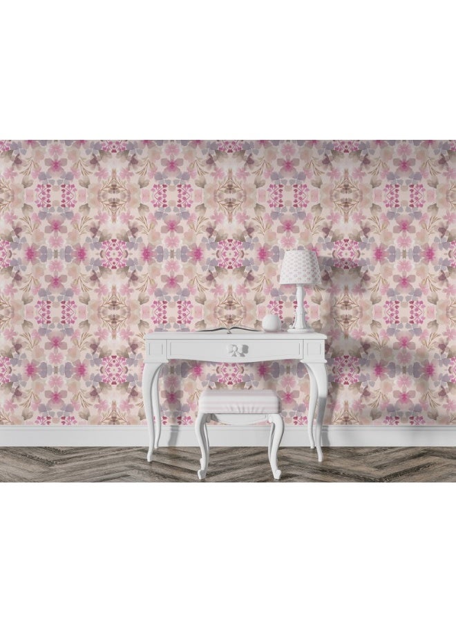 Peony Grunge Texture Design With Old Geometric Patterns
 Fabric Wallpaper Covers An Area ​​Up To 4.2Mx3M With Adhesive  And Smoothing Tool