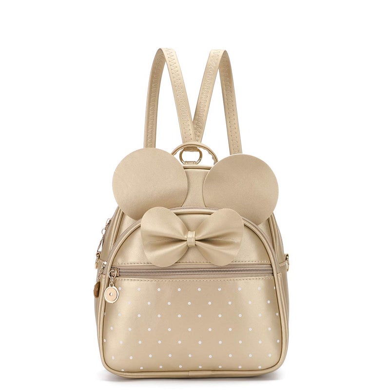 KL928 Girls Bowknot Polka Dot Cute Mini Backpack Small Daypacks Convertible Shoulder Bag Purse for Women (Gold) - Image 1