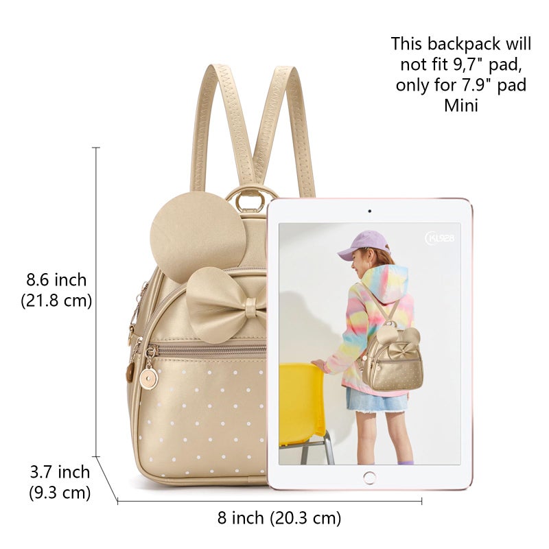 KL928 Girls Bowknot Polka Dot Cute Mini Backpack Small Daypacks Convertible Shoulder Bag Purse for Women (Gold) - Image 2