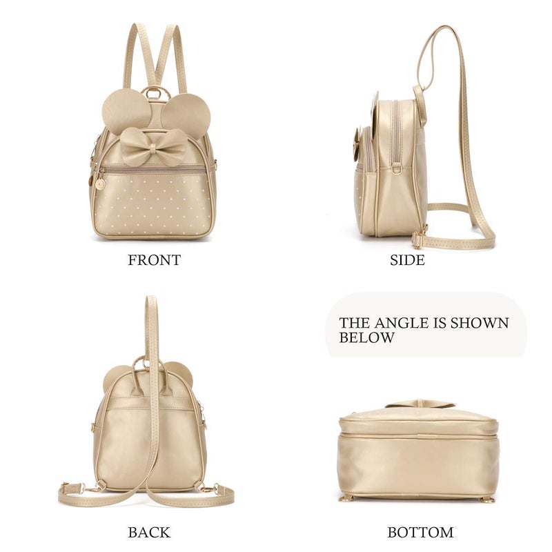 KL928 Girls Bowknot Polka Dot Cute Mini Backpack Small Daypacks Convertible Shoulder Bag Purse for Women (Gold) - Image 5