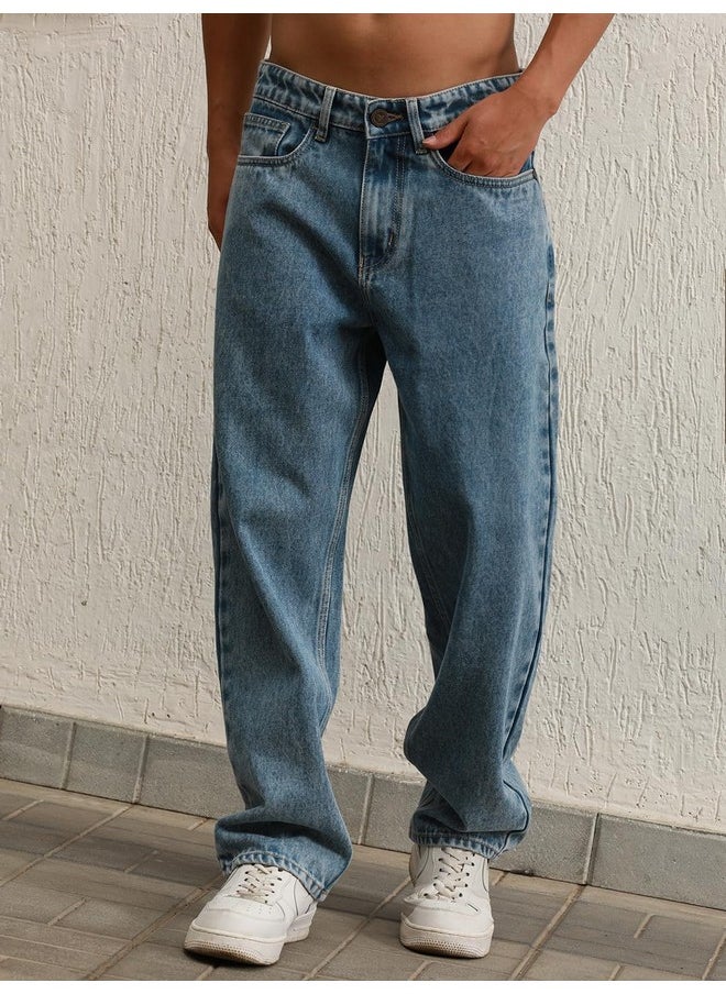 Hubberholme - Hubberholme Men Blue Cotton Relaxed Fit Mid-Rise Solid Jeans - Image 1